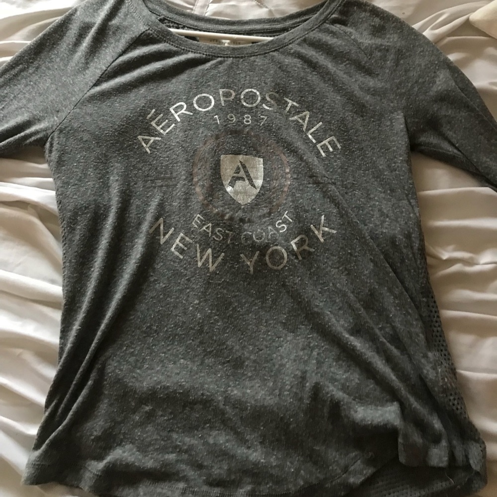Long sleeve gray shirt with mesh backing